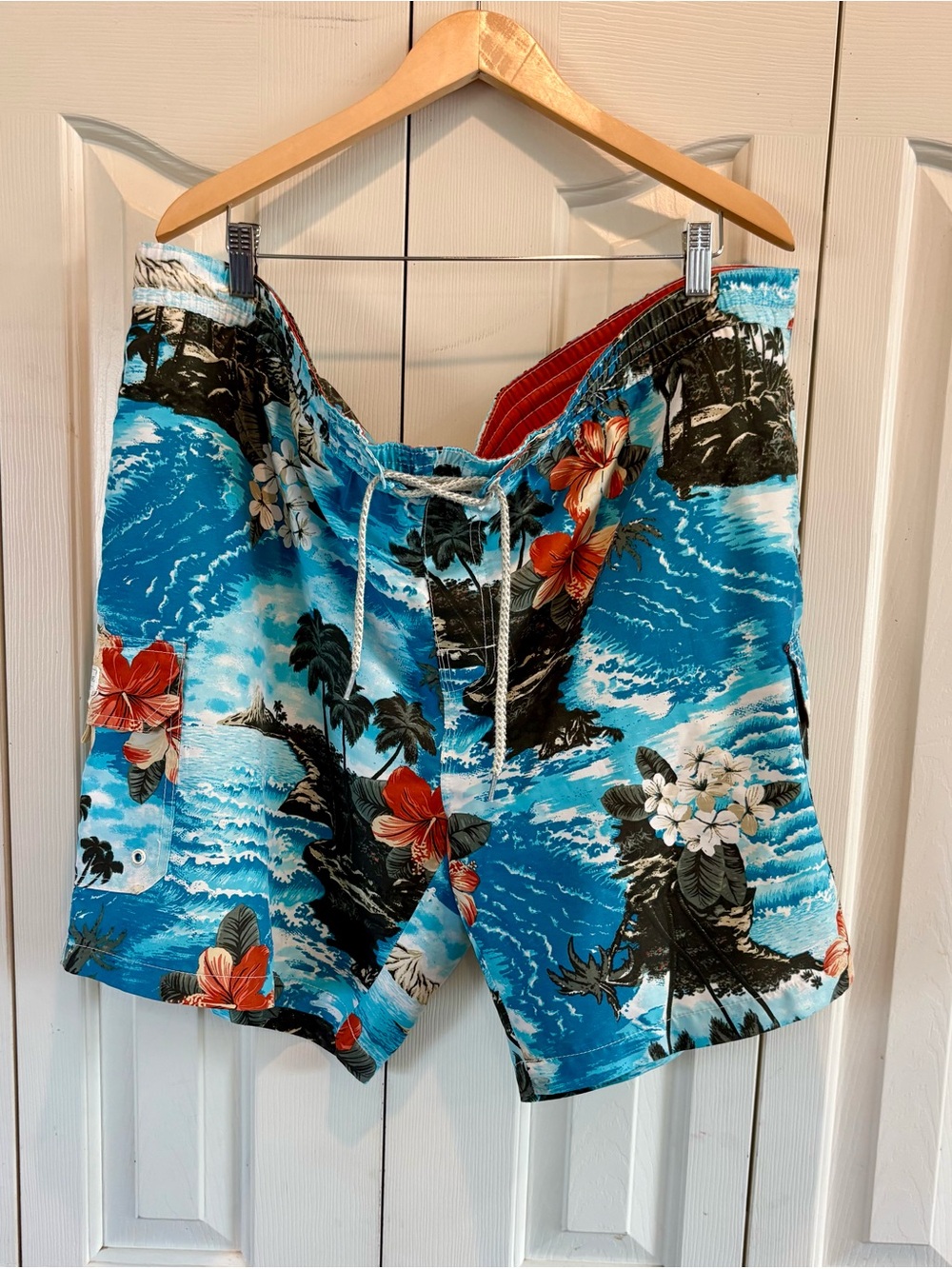 Caribbean Joe Swimwear Men’s 2XL Swim Trunks Blue Tropical Hibiscus BoardShorts